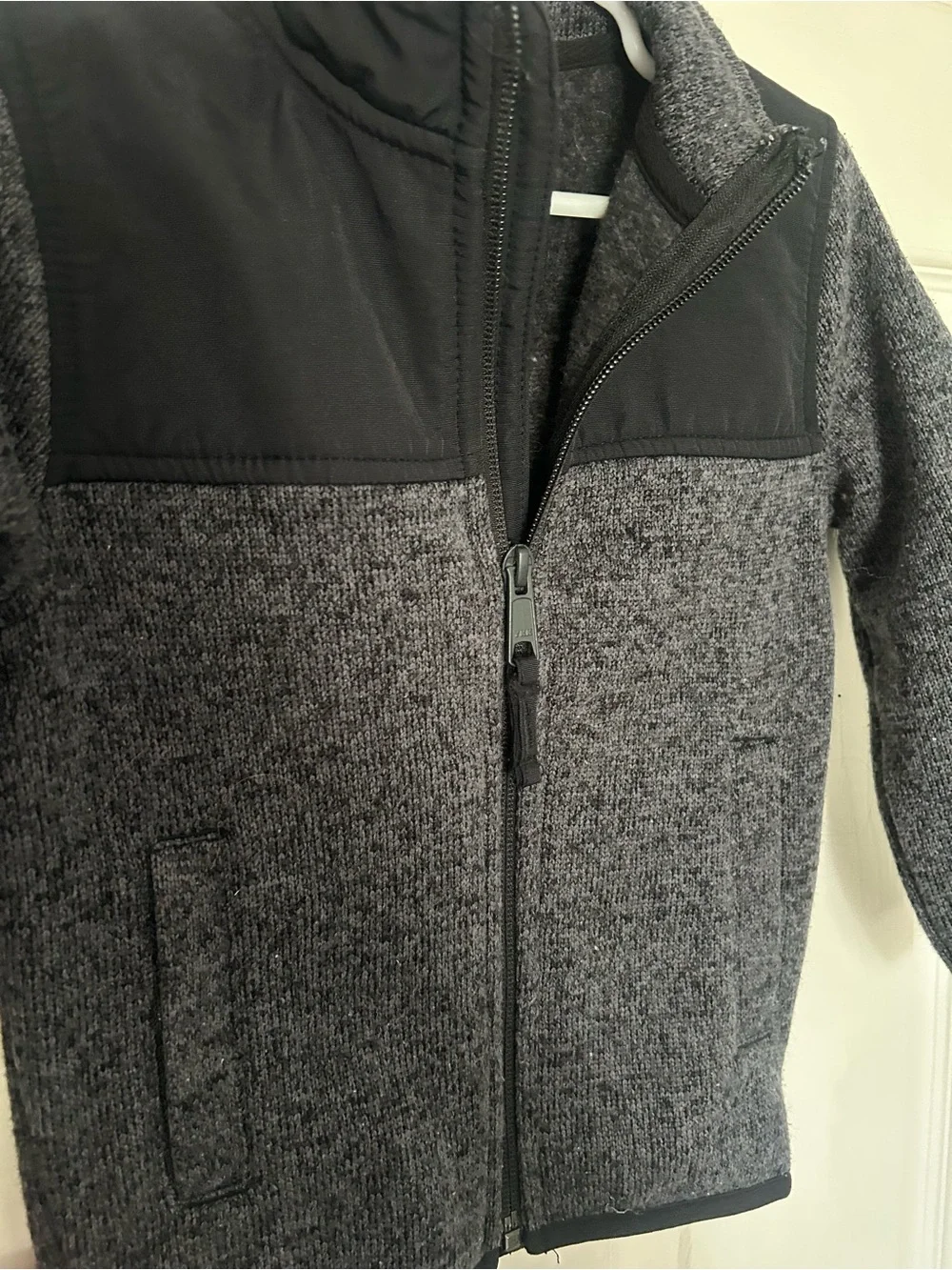 Toddler Boys, The Children's Place, Gray and Black Full-Zip Knit Fleece Jacket,